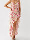 Annie White Pink Maxi Floral Dress with Ruffles