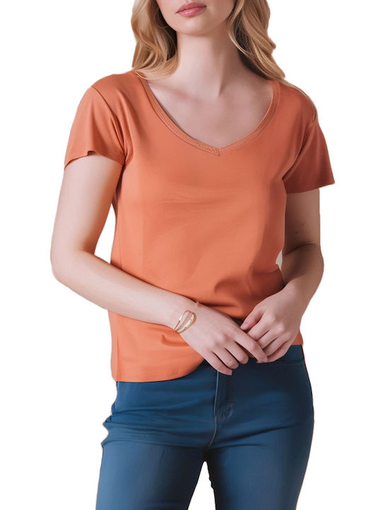 C'est Beau La Vie Damen T-shirt mit V-Ausschnitt Rot