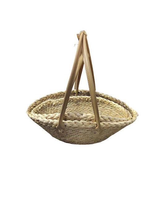 JK Home Decoration Σετ Διακοσμητικά Καλάθια Ψάθινα με Χερούλια Μπεζ 2τμχ
