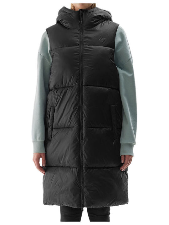 4F Women's Long Puffer Jacket for Spring or Autumn Black