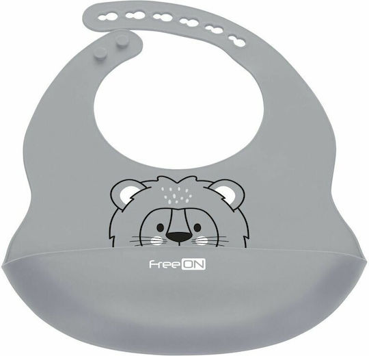 FreeOn Σαλιάρα Σιλικόνης με Κουμπί & Τσέπη Grey για 6 m+