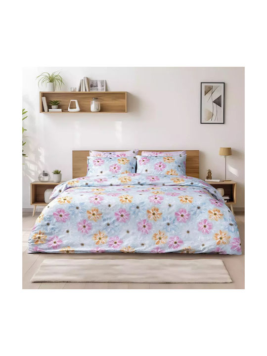 Lino Home Σετ Σεντόνια Μονά από Βαμβάκι & Πολυεστέρα Blume Blue 170x260cm 3τμχ