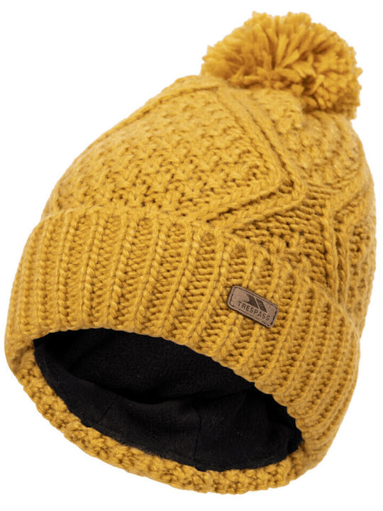 Pom Pom Beanie Frauen Beanie Gestrickt in Gelb Farbe