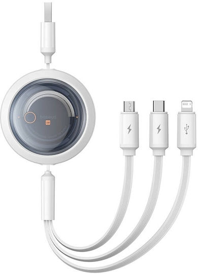 Baseus Free2draw Regular USB to Lightning / Type-C / micro USB Cable 3.5A Λευκό 1.1m P10368700211-01