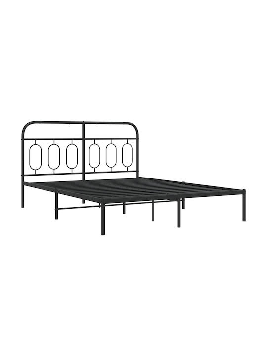 Κρεβάτι Διπλό Μεταλλικό Μαύρο με Αποθηκευτικό Χώρο & Τάβλες για Στρώμα 135x190cm