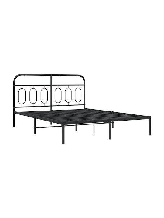Κρεβάτι Διπλό Μεταλλικό Μαύρο με Αποθηκευτικό Χώρο & Τάβλες για Στρώμα 150x200cm