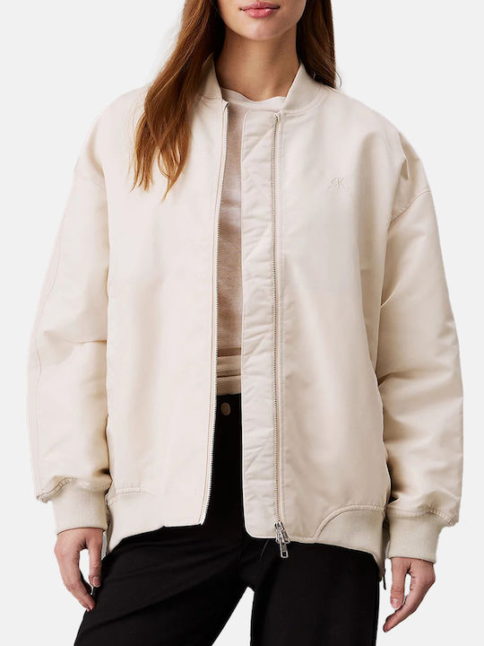 Calvin Klein Κοντό Γυναικείο Bomber Jacket Ivory