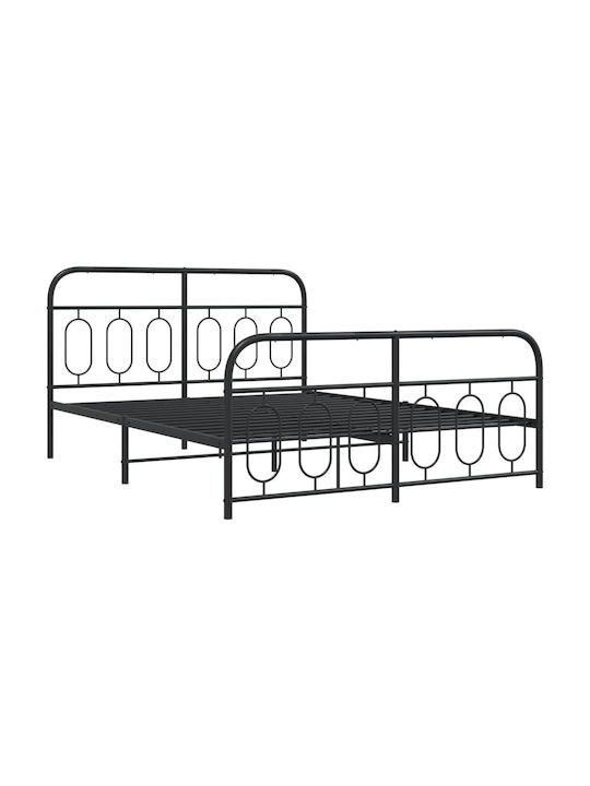 Double Metal Bed Black with Storage Space & Slats for Mattress 140x200cm