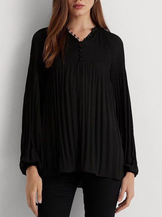 Ralph Lauren Women's Long Sleeve Sweater with V Neckline Black