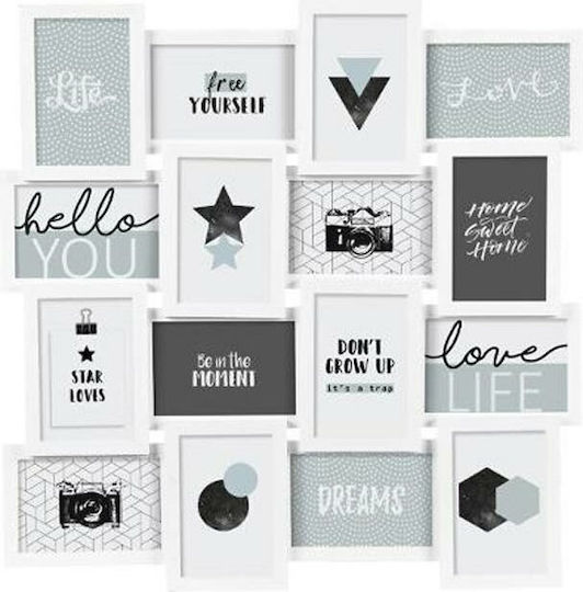 Gael Wall-mounted Multi Picture Frame 16 Photos Wooden with White Frame
