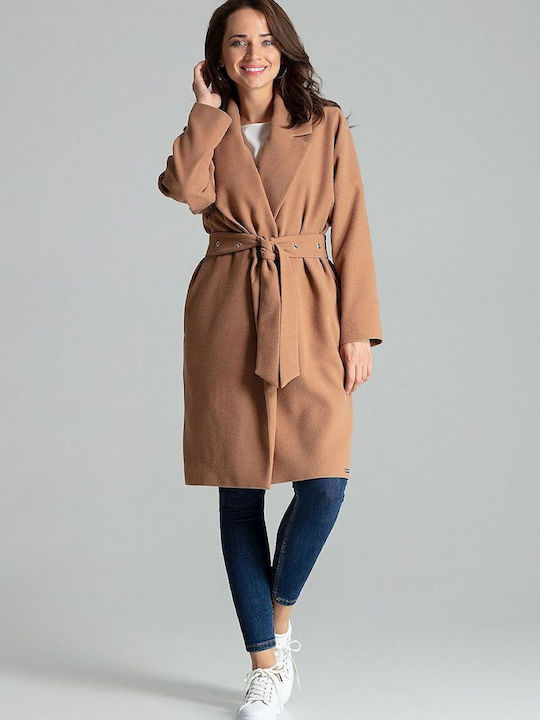 Lenitif Women's Coat with Belt Beige