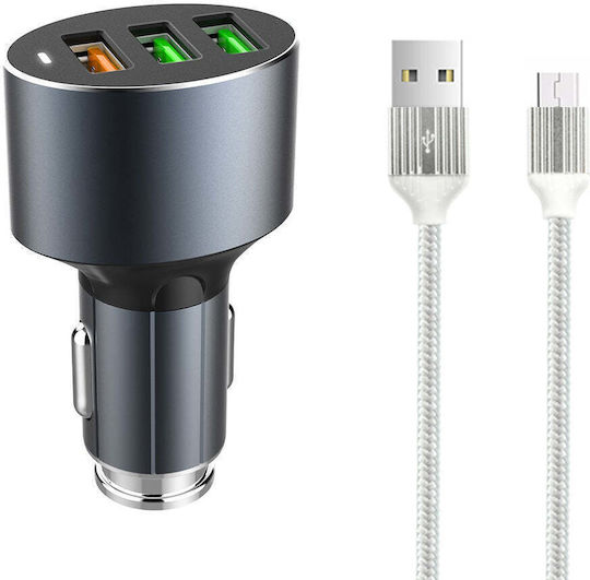 Ldnio Car Charger 3A Fast Charging with Ports 3xUSB-A along with Micro-USB Cable Grey Color