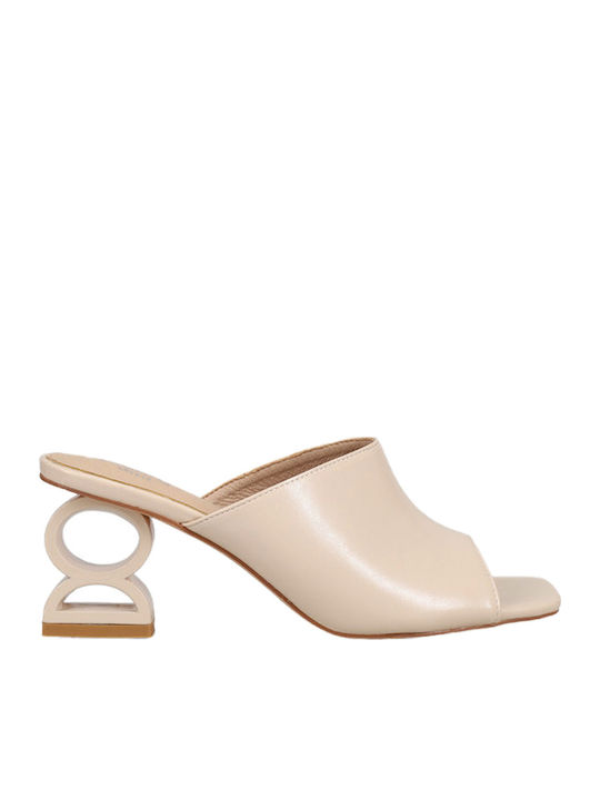 Mules mit Chunky Hoch Absatz in Beige Farbe