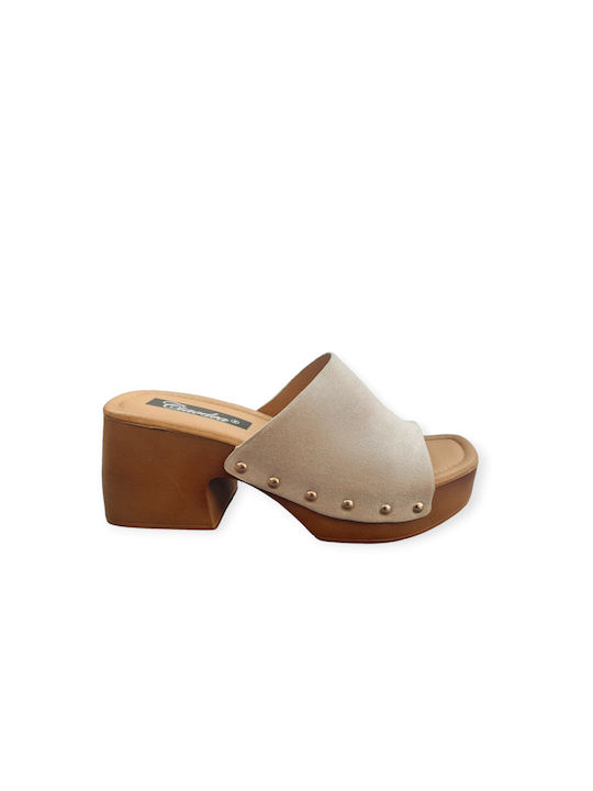 Ciaodea Mules mit Chunky Absatz in Beige Farbe