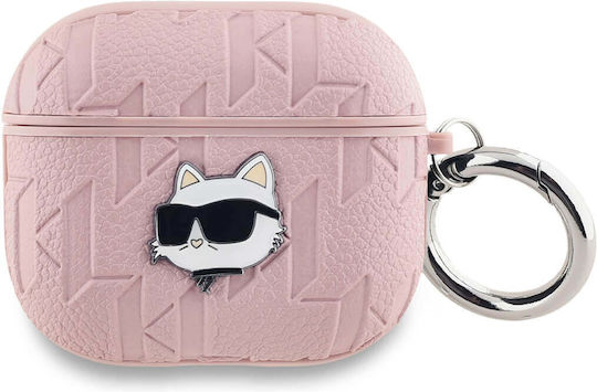 Karl Lagerfeld Choupette Head Θήκη Σιλικόνης με Γάντζο σε Ροζ χρώμα για Apple AirPods 3
