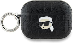 Karl Lagerfeld Karl Head Θήκη Δερμάτινη με Γάντζο σε Μαύρο χρώμα για Apple AirPods Pro