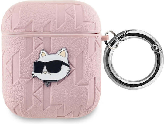 Karl Lagerfeld Choupette Head Case Silicone with Hook in Pink color for Apple AirPods 1 / AirPods 2