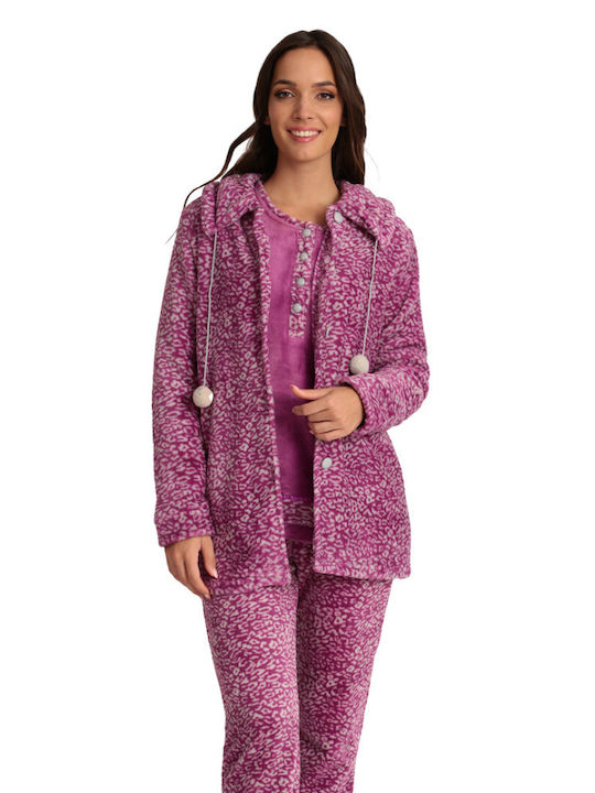 Lydia Creations Winter Women's Fleece Pyjama Jacket Purple