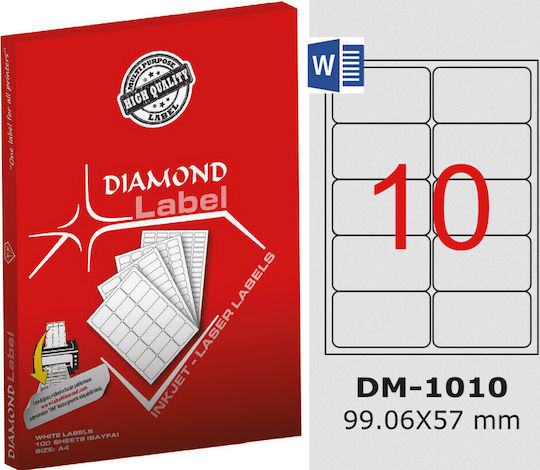 Diamond Αυτοκόλλητες Ετικέτες Α4 Ορθογώνιες 99.06x57mm