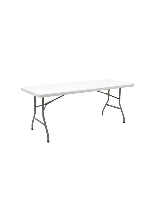Outdoor Dinner Foldable Table with Plastic Surface and Metal Frame White 152x75x74cm