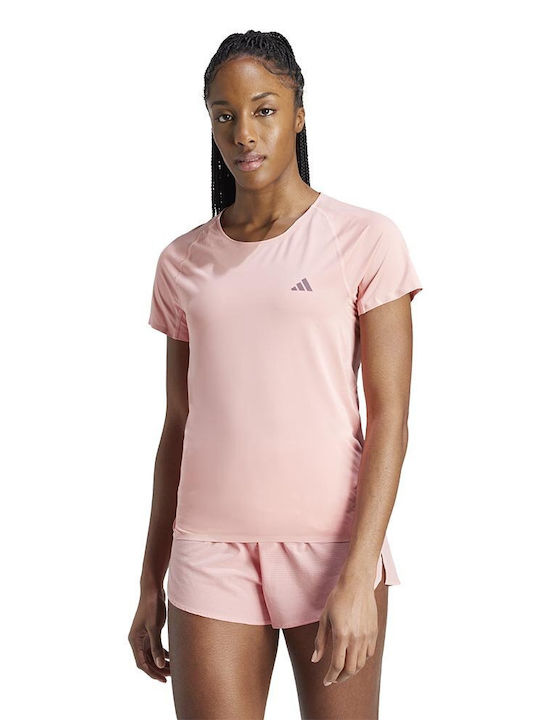 Adidas Adizero Γυναικείο Αθλητικό T-shirt Fast Drying με Διαφάνεια Ροζ