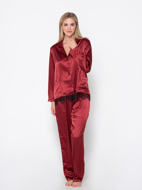 Luna Summer Women's Pyjama Set Satin Red