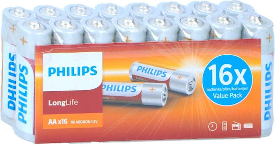 Philips Longlife Αλκαλικές Μπαταρίες AA 1.5V 16τμχ