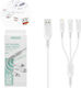 Regular Cablu USB la Lightning / Type-C / micro USB cu mai multe porturi 3.1A Alb 1.2m