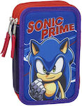 Sonic Pencil Case with 3 Compartments Blue