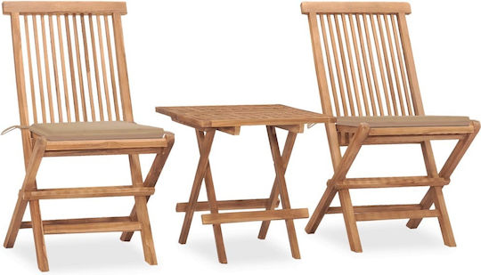 Set Sala De Mese Pentru Spații Exterioare Mici 3 Piese Teak Cu Perne