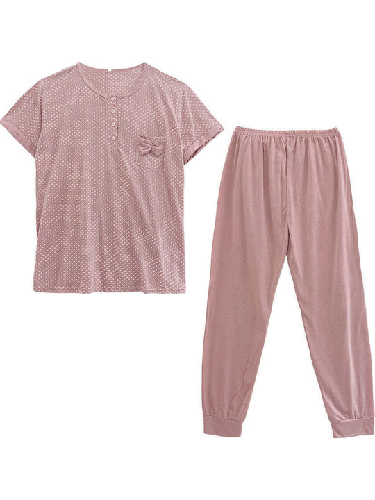Women's Pyjama Set Summer Short Sleeve Long Pants Polka Dot Gp-178