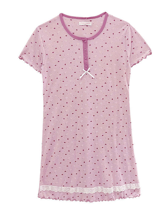 Women's Summer Ribbed Short Sleeve Pajamas with Hearts Gn-81008