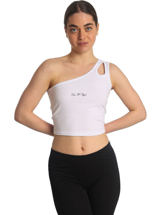 Women's Summer Crop Top Cotton with One Shoulder White