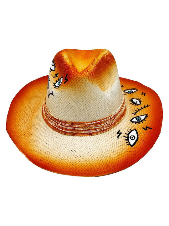 LiebeQueen Frauen Rattangeflecht Hut Orange