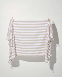 Pennie Chevron Ρίγες Beach Towel Pareo Beige with Fringes 170x90cm.