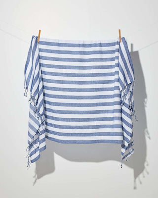Pennie Chevron Ρίγες Beach Towel Pareo Blue with Fringes 170x90cm.