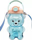 Kids Water Bottle with Straw Blue