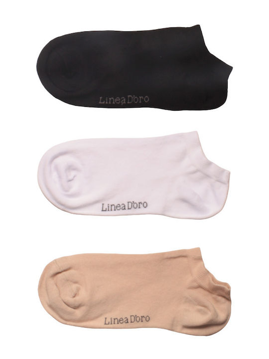 Linea D'oro Herren Socken Black/white/beige 3Pack