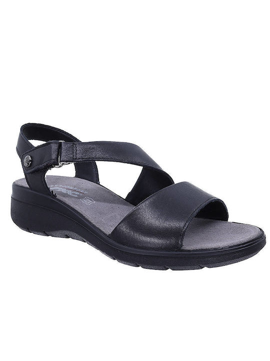 Imac Leder Damen Flache Sandalen Μαύρο/Μαύρο