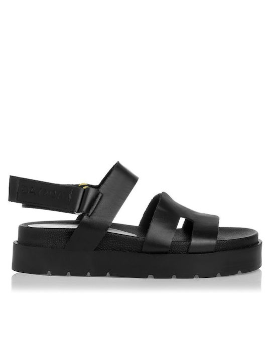 Sante Leather Women's Flat Sandals in Black Color