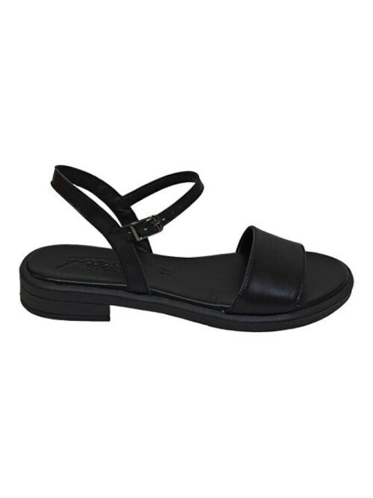 Fiore Collection Leather Women's Flat Sandals in Black Color