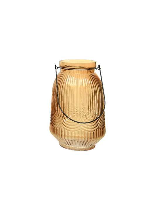 Kaemingk Glass Lantern Yellow 16x16x24cm