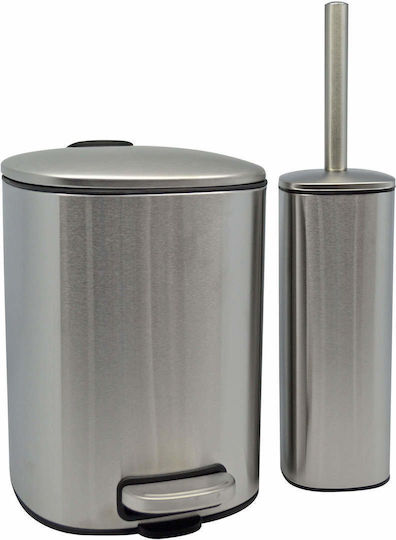 Ankor Inox Toilet Brush and Basket Set Soft Close 5lt Silver