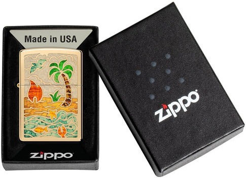 Zippo 46140 Design Plajă Ziua Oțel Auriu