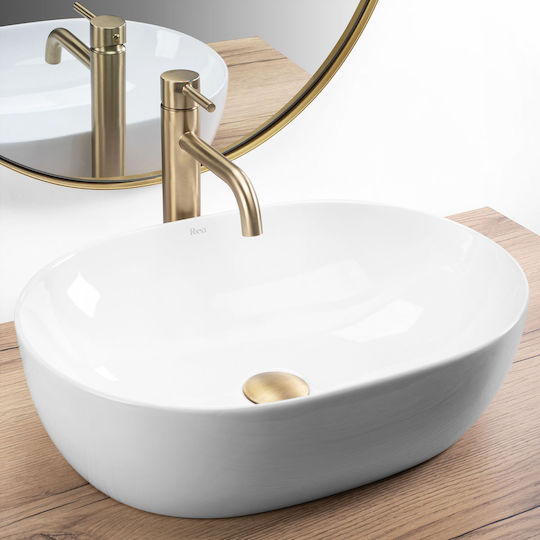 Rea Επικαθήμενος Νιπτήρας Κεραμικός 49x35x14cm Λευκός Rea Επικαθήμενος Νιπτήρας Κεραμικός 49x35x14cm Λευκός