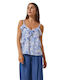 Enzzo Women's Blouse with Straps & V Neck Sky Blue