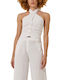 Enzzo Women's Summer Blouse Linen Sleeveless White