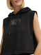 DKNY Women's Blouse Cotton Short Sleeve with Hood Black