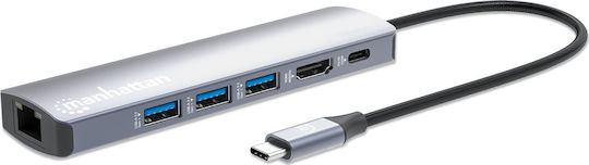 Manhattan USB-C Docking Station με HDMI 4K PD Ethernet Ασημί (153959)