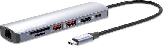 Manhattan USB-C Docking Station with HDMI 4K PD Ethernet Gray (153966)